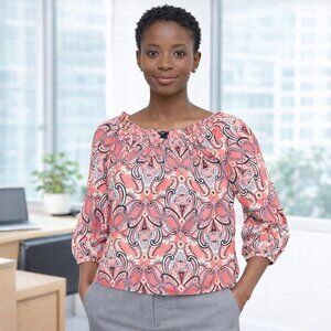 Ann Taylor Women’s Paisley Blouse NWT 3/4 Sleeve Petite Soft Career Top